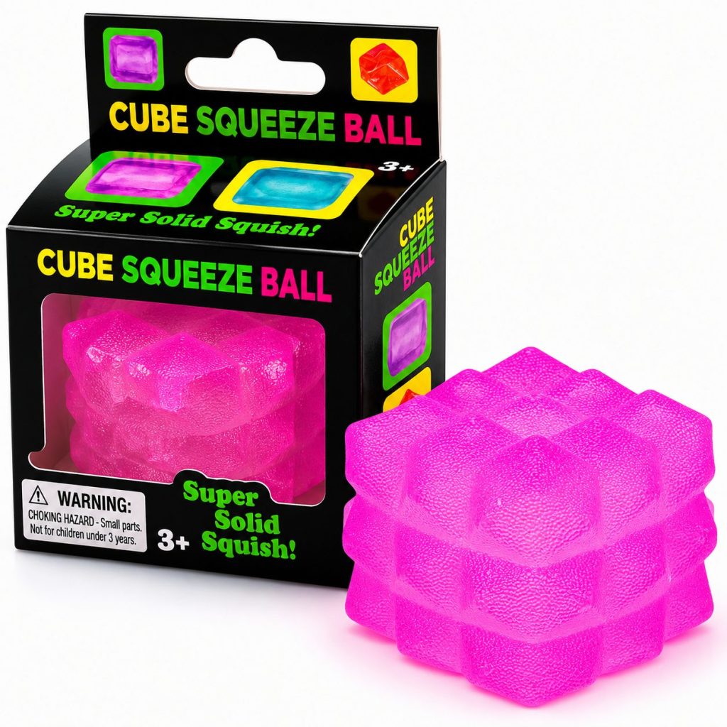 Jucarie Squishy tip Needoh in Forma de Cub, Flippy, Model Sculptat cu Striatii, Antistres Senzoriala Comprimabila cu Revenire Lenta, 5 cm, 135 g, Mov