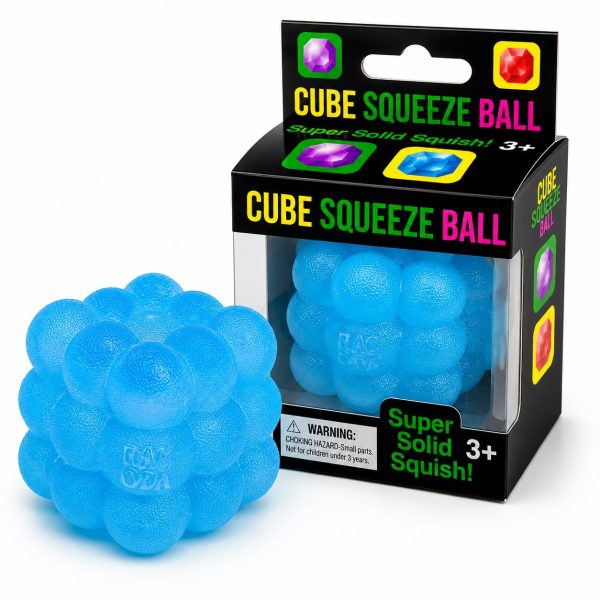Jucarie Squishy tip Needoh in Forma de Cub, Flippy, Model Sculptat cu Striatii, Antistres Senzoriala Comprimabila cu Revenire Lenta, 5 cm, 180 g, Albastru
