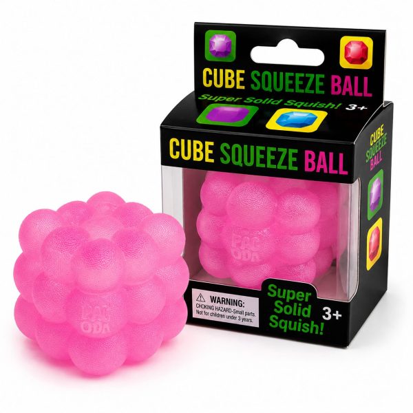 Jucarie Squishy tip Needoh in Forma de Cub, Flippy, Model Sculptat cu Striatii, Antistres Senzoriala Comprimabila cu Revenire Lenta, 5 cm, 180 g, Roz