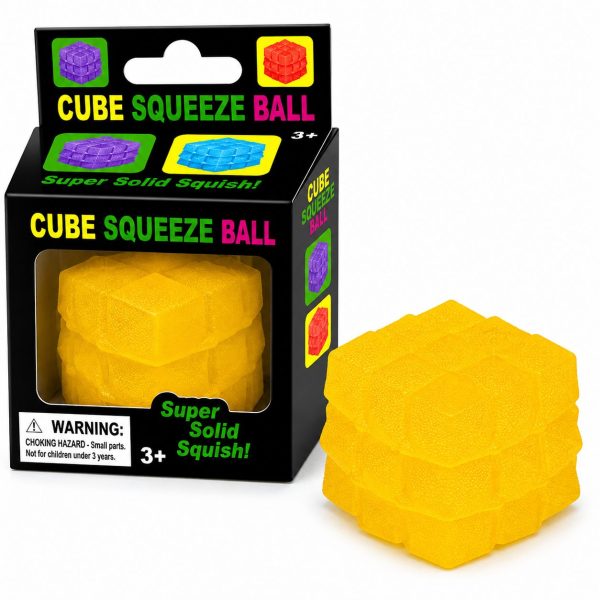 Jucarie Squishy tip Needoh in Forma de Cub, Flippy, Model Sculptat cu Striatii, Antistres Senzoriala Comprimabila cu Revenire Lenta, 5 cm, 135 g, Galben