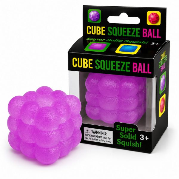 Jucarie Squishy tip Needoh in Forma de Cub, Flippy, Model Sculptat cu Striatii, Antistres Senzoriala Comprimabila cu Revenire Lenta, 5 cm, 180 g, Mov