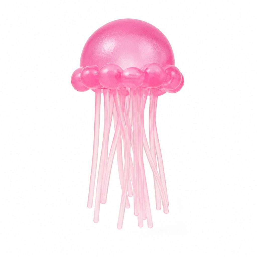 Jucarie Squishy Dumpling in Forma de Meduza, Flippy,  Antistres Senzoriala Comprimabila cu Revenire, 100 g, Roz
