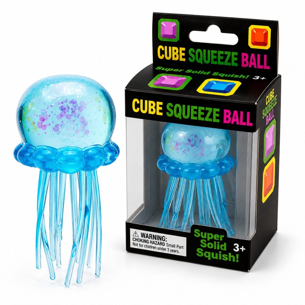 Jucarie Squishy Dumpling in Forma de Meduza, Flippy, Model Jelly Translucid, Antistres Senzoriala Comprimabila cu Revenire Lenta, 8x4.5 cm, Albastru