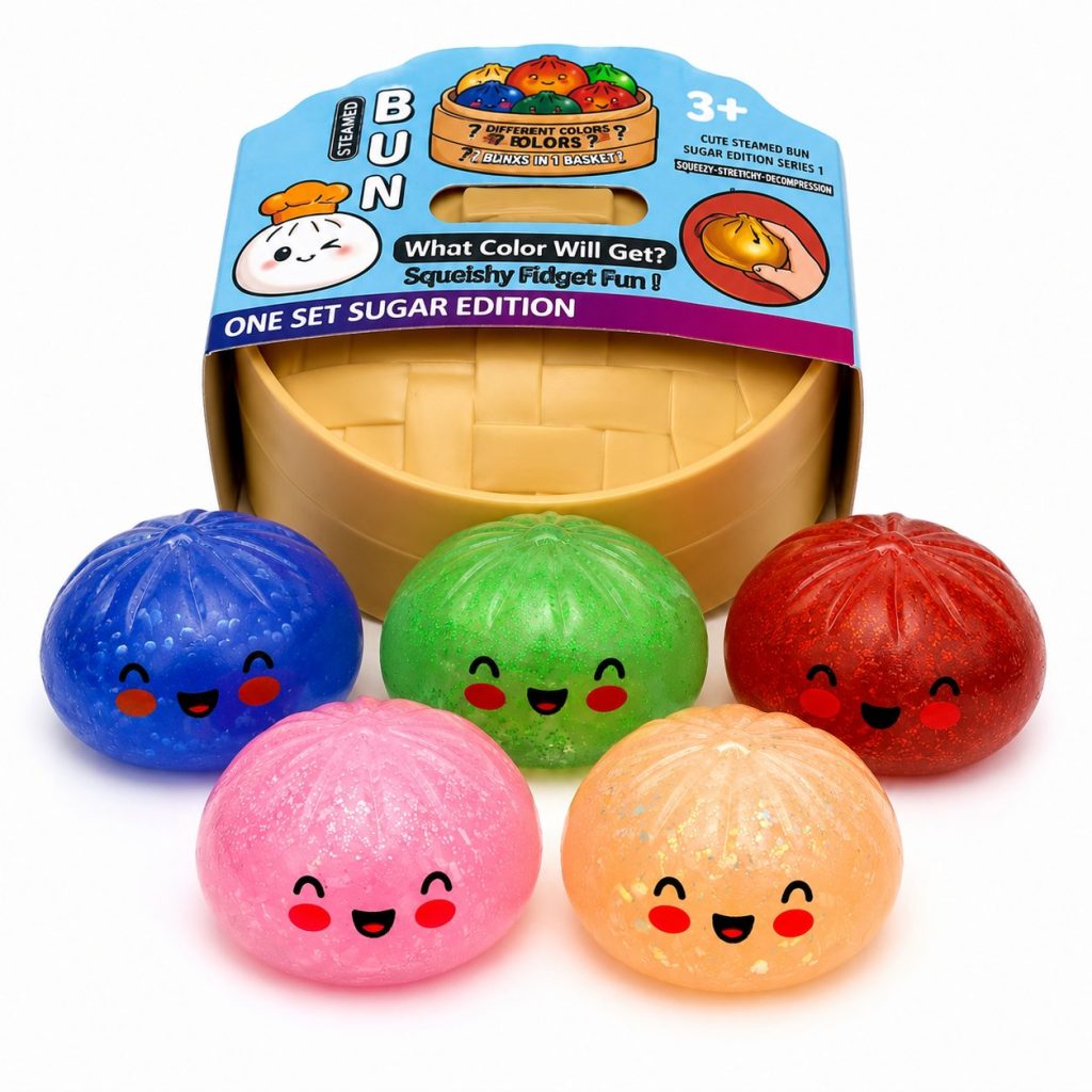 Jucarie Squishy Dumpling Antistres, Flippy, Model Fata Zimbitoare cu Sclipici, Jucarie Senzoriala cu Revenire Lenta, pentru Copii si adulti, Relaxare si Eliberare Anxietate, 8.5 cm, 220 g, Culoare Aleatorie