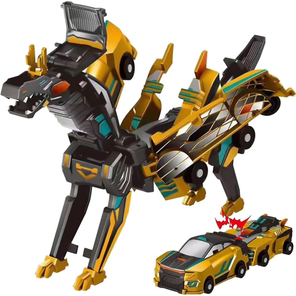 Jucarie Transformabila 2in1, Flippy, Golden Wing Flying Dragon, Masina/Dragon, Atractie Magnetica, +6 Ani, din ABS, Auriu