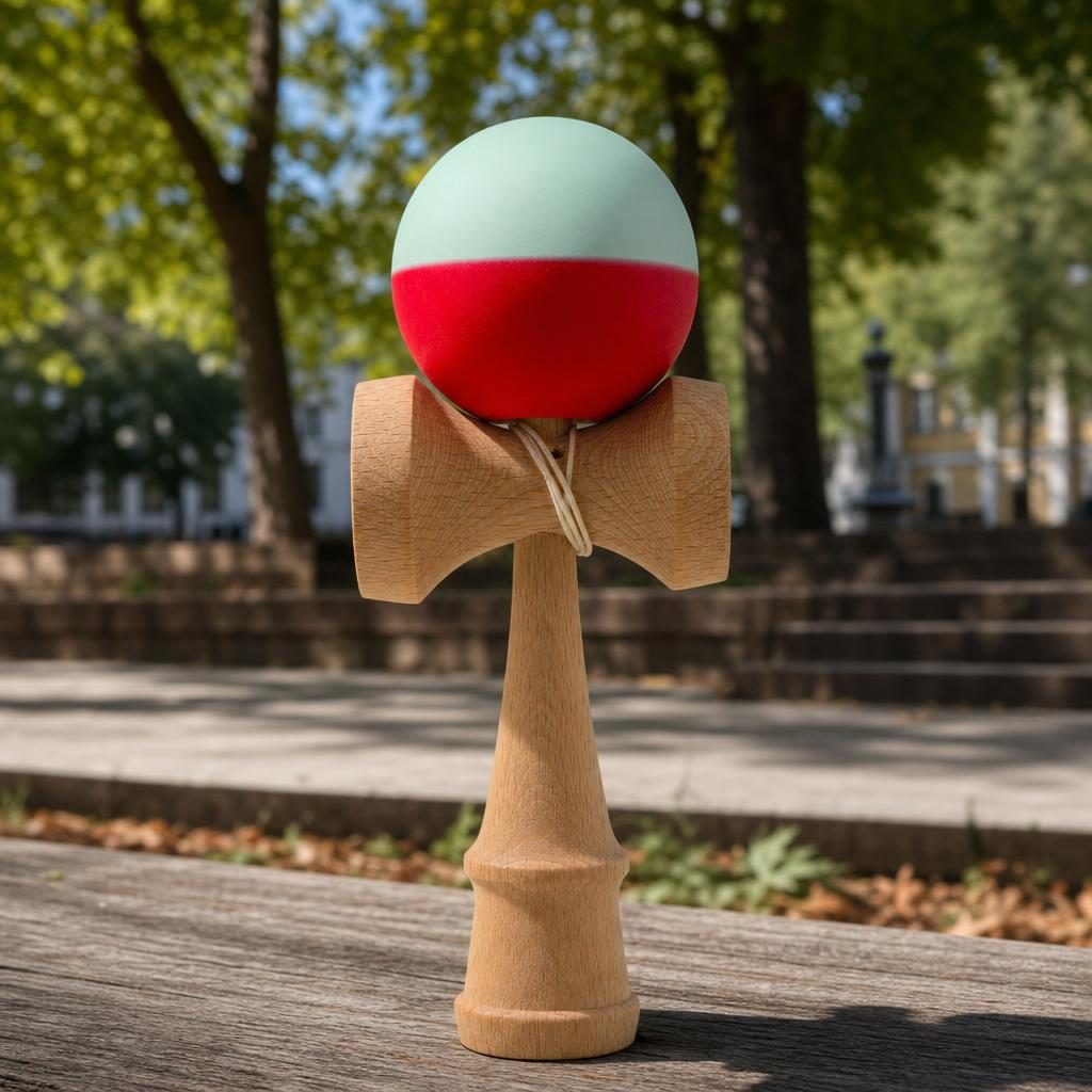 Kendama Karo Grip Half Lemn Fag Verde Rosu - Image 2