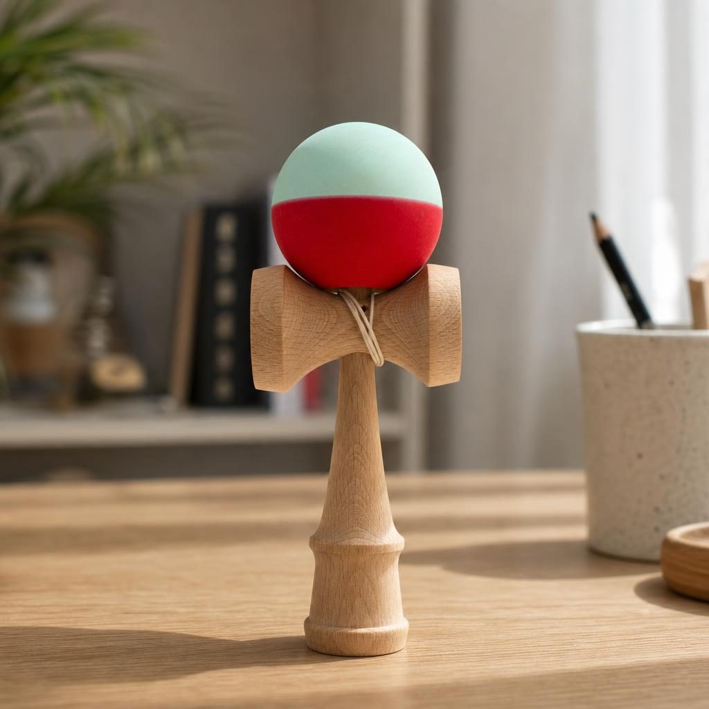 Kendama Karo Grip Half Lemn Fag Verde Rosu - Image 4