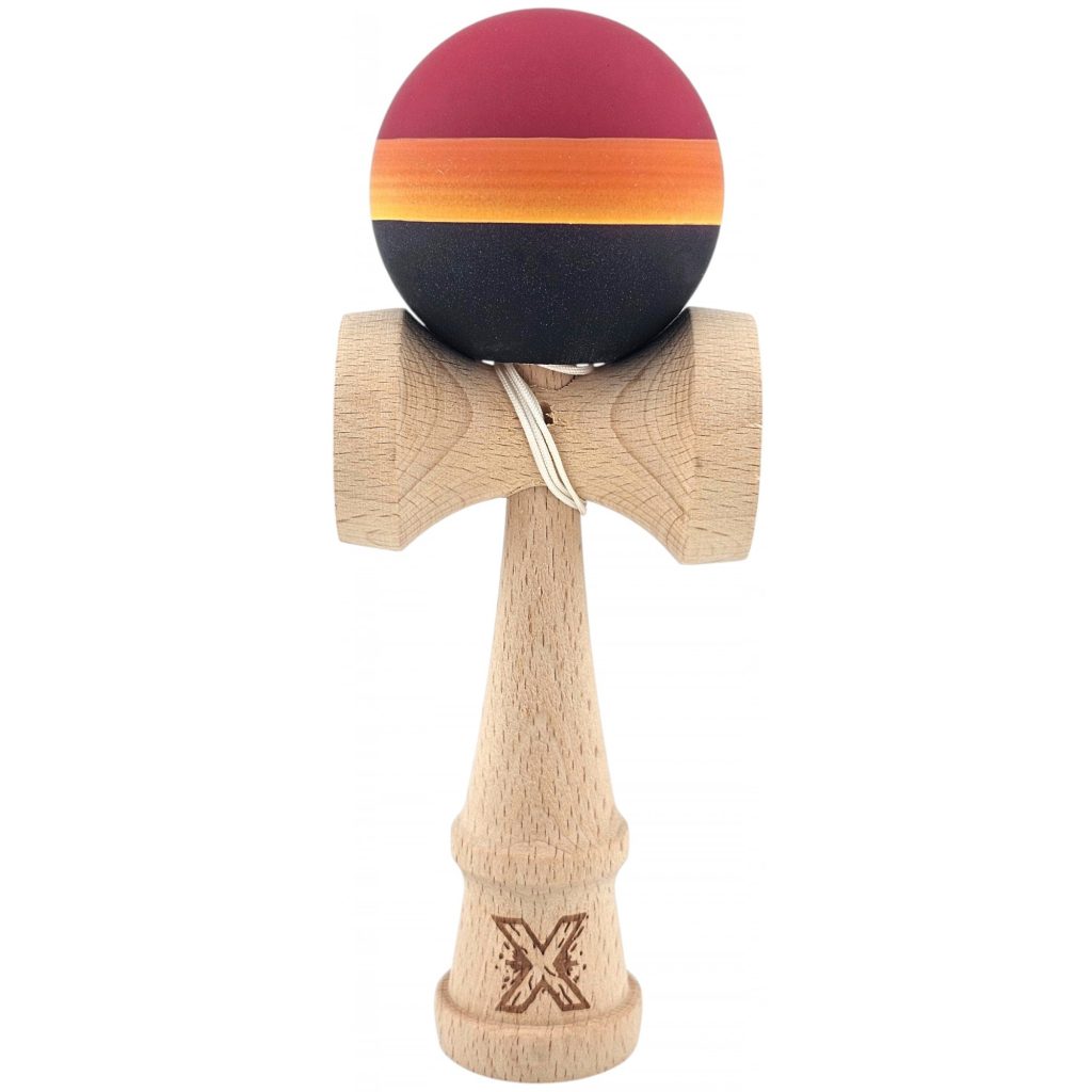 Kendama Originala X, Profesionala, Flippy, Rubber Grip, din Lemn, 18 cm, Rosu/Galben/Negru