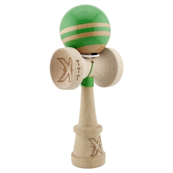 Kendama X Originala RAINBOW, Profesionala, Flippy, Cupe Mari KING SIZE V3, Super Sticky, Gaura in Baza, Rulment Metalic, din lemn 18 cm, Ata 62/65 cm, Verde/Maro