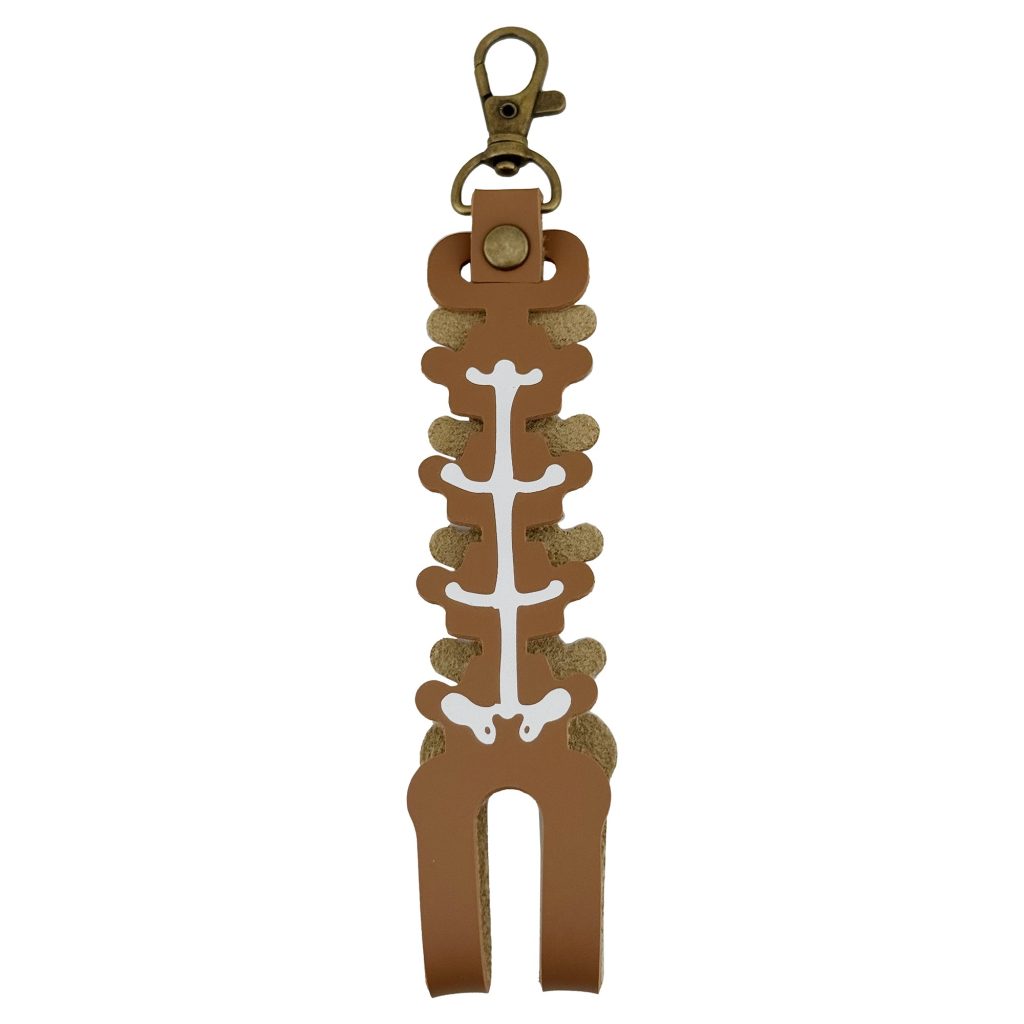 Husa pentru Kendama, Flippy, tip Pandativ/Breloc, Imprimeu Skull, din Piele Ecologica, 26 x 3.2 cm, Maro