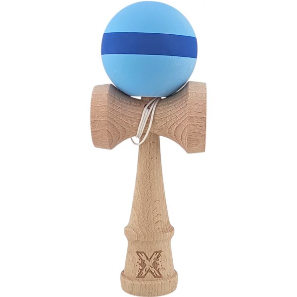 Kendama X Originala, Profesionala, Flippy, 18 cm din Lemn, Model cu Dunga, Bleu/Albastru