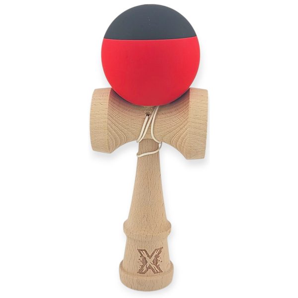 Kendama X Originala, Profesionala, Flippy, 18 cm, din Lemn, Rubber Grip, Rosu/Negru