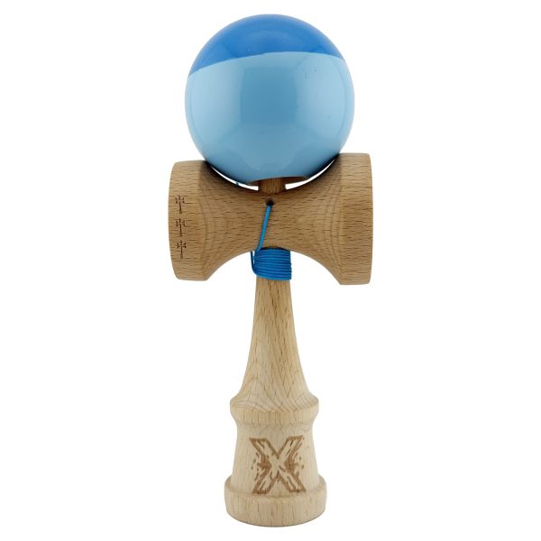 Kendama X Originala, Profesionala, Flippy, Big Cups V2, Super Sticky cu Cupe Mari, Rulment Metalic, din lemn 18 cm, Ata 55 cm, Albastru/Bleu