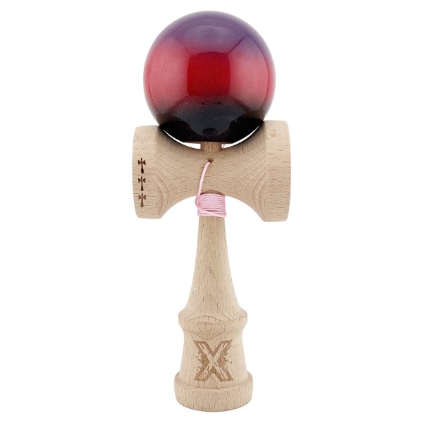 Kendama X Originala, Profesionala, Flippy, Big Cups V2, Super Sticky Cupe Mari, Rulment Metalic cu Ata 55 cm, Mov/Rosu/Negru