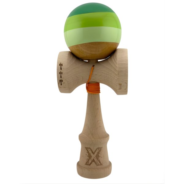 Kendama X Originala, Profesionala, Flippy, Big Cups V2, Super Sticky Legendary Cupe Mari, Rulment Metalic cu Ata 55 cm, Verde Mix