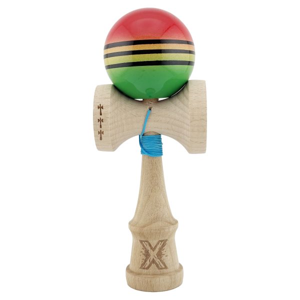 Kendama X Originala, Profesionala, Flippy, Big Cups V2, Super Sticky Legendary Cupe Mari, Rulment Metalic cu Ata 55 cm, Rosu/Galben/Verde