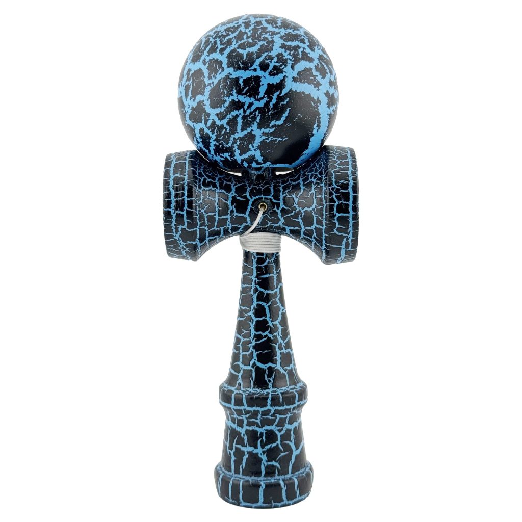 Kendama X Originala, Profesionala, Flippy, Cracked, din Lemn, 18 cm,  Negru, Albastru