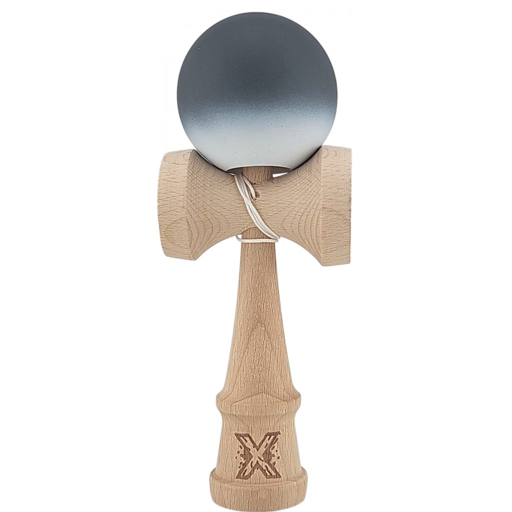 Kendama X Originala, Profesionala, Flippy, din Lemn, Rubber Grip, 18 cm, Alb/Negru