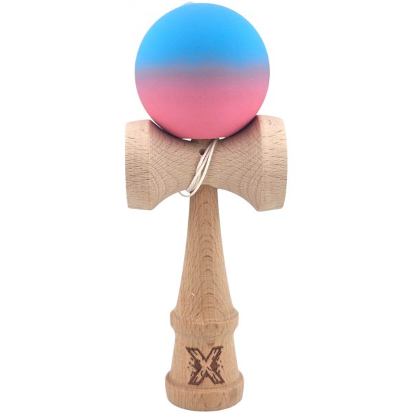 Kendama X Originala, Profesionala, Flippy, din Lemn, Rubber Grip, 18 cm, Albastru/Roz