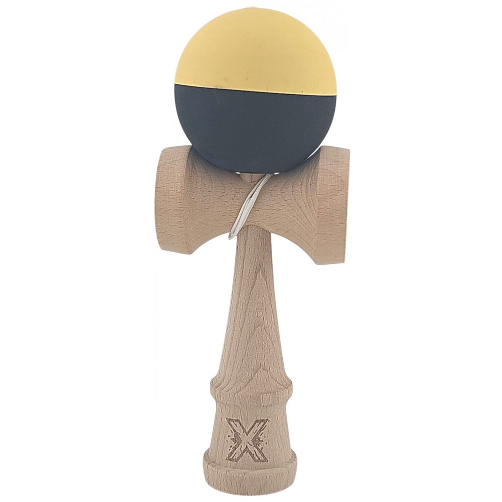 Kendama X Originala, Profesionala, Flippy, din Lemn, Rubber Grip, 18 cm, Galben/Negru
