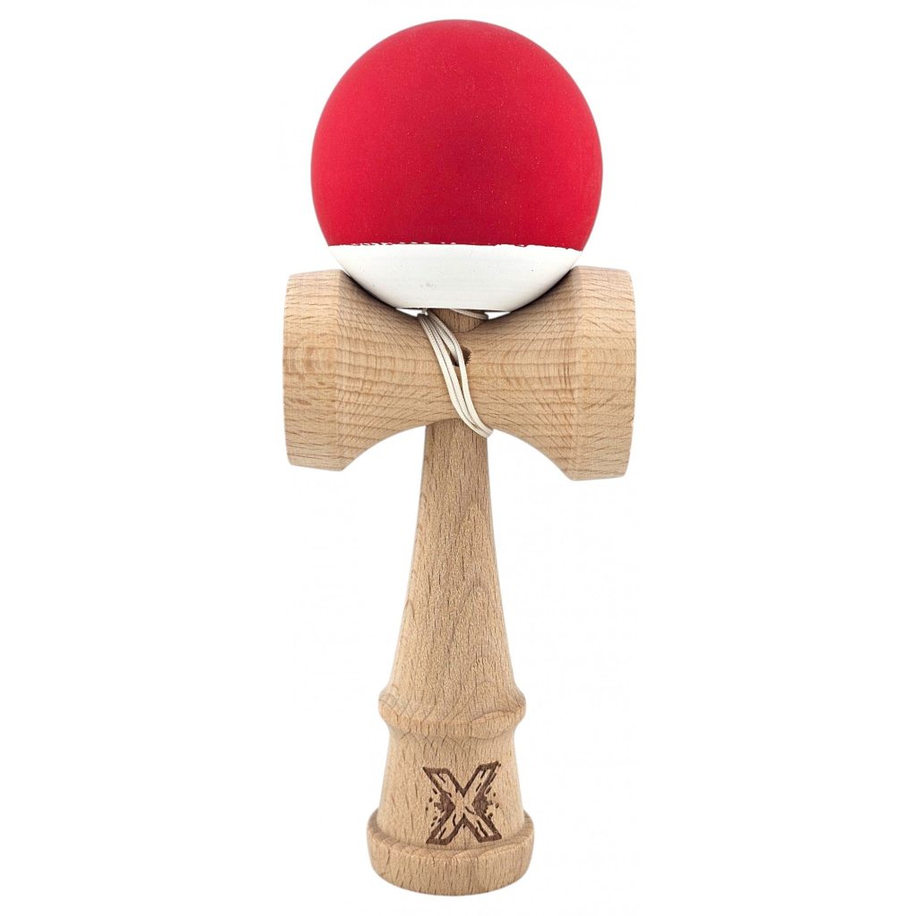 Kendama X Originala, Profesionala, Flippy, din Lemn,  Rubber Grip, 18 cm, Rosu/Alb