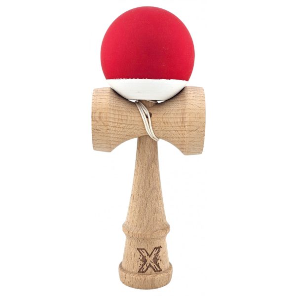 Kendama X Originala, Profesionala, Flippy, din Lemn,  Rubber Grip, 18 cm, Rosu/Alb