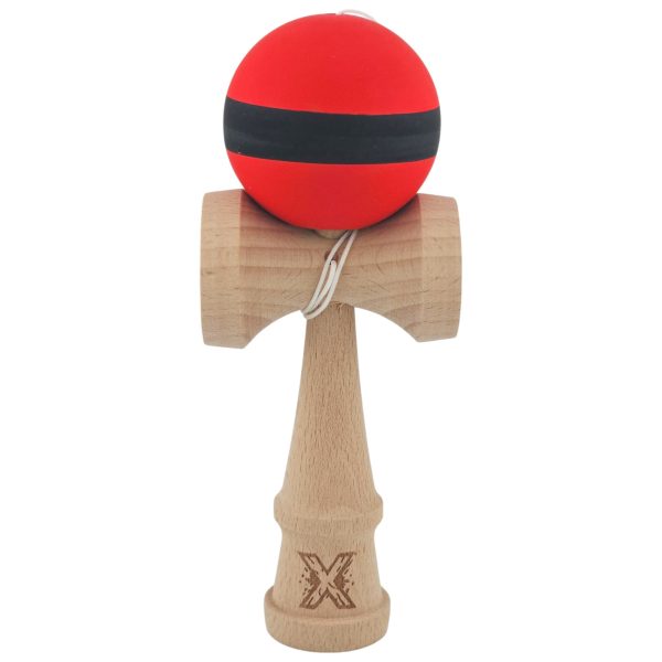 Kendama X Originala, Profesionala, Flippy, din Lemn, Rubber Grip, 18 cm, Rosu/Negru