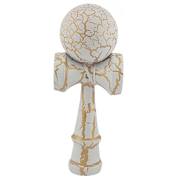 Kendama X Originala, Profesionala, Flippy, Kendama Cracked, din Lemn – 18 cm, Alb/Galben