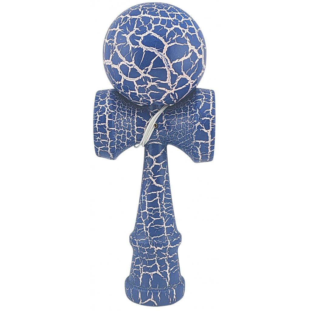 Kendama X Originala, Profesionala, Flippy, Kendama Cracked, din Lemn – 18 cm, Albastru/alb