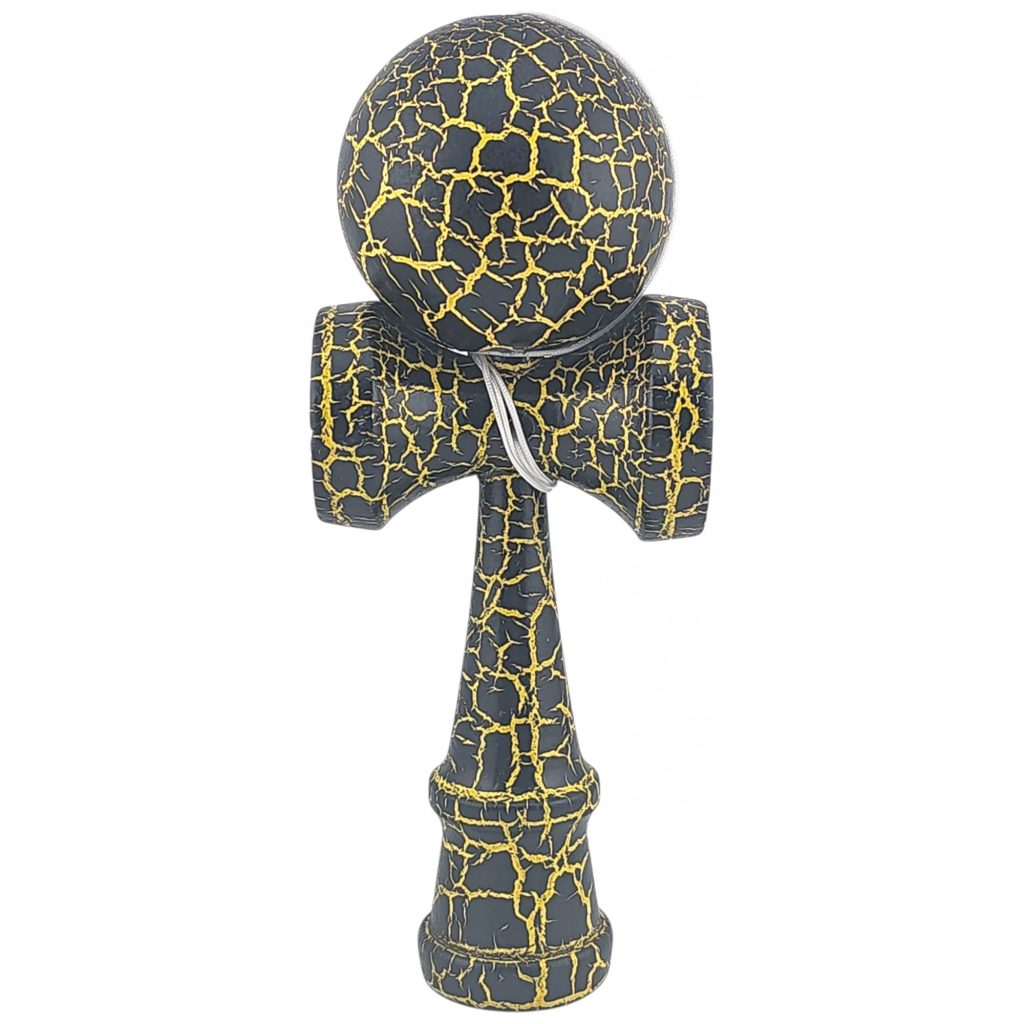 Kendama X Originala, Profesionala, Flippy, Kendama Cracked, din Lemn – 18 cm, Crack Negru/Galben