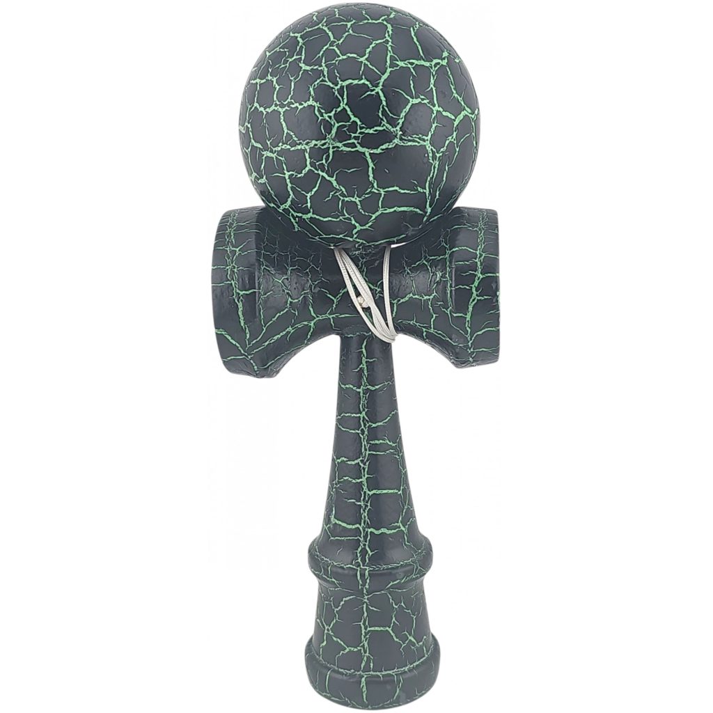 Kendama X Originala, Profesionala, Flippy, Kendama Cracked, din Lemn – 18 cm, Crack Negru/Verde