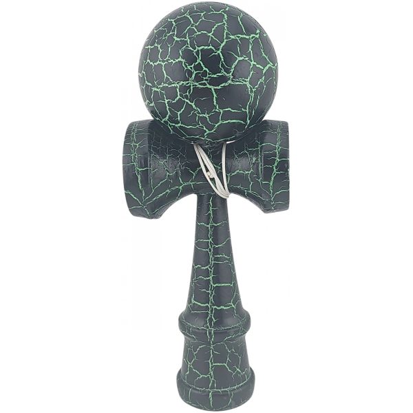 Kendama X Originala, Profesionala, Flippy, Kendama Cracked, din Lemn – 18 cm, Crack Negru/Verde