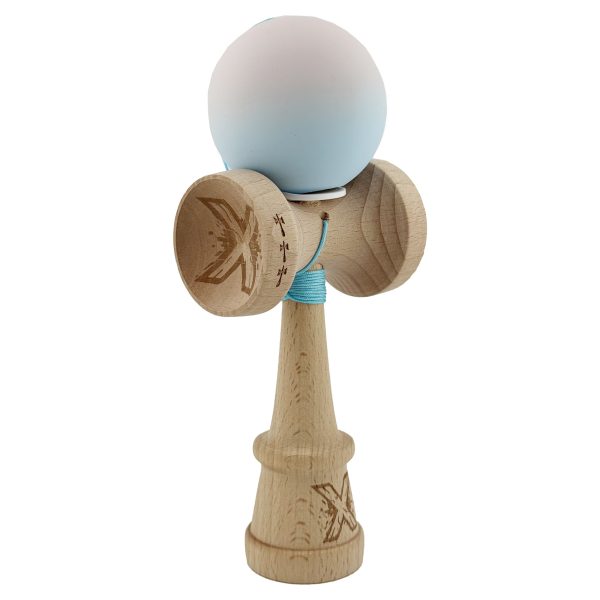 Kendama X Originala, Profesionala, Flippy, Rubber Grip, Cupe Mari KING SIZE V3, Gaura in Baza, Rulment Metalic, din lemn 18 cm, Ata 62/65 cm, Gradient Lila/Turcoaz