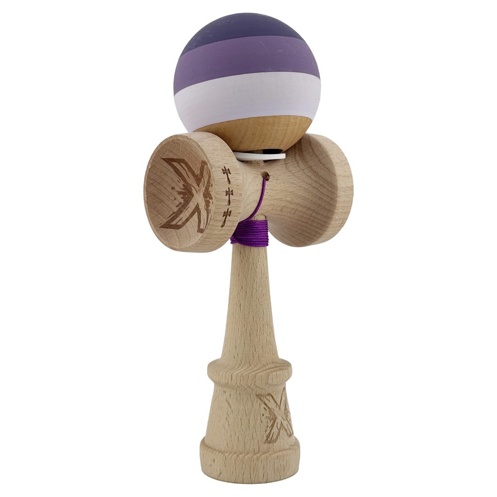 Kendama X Originala, Profesionala, Flippy, Rubber Grip, Cupe Mari KING SIZE V3, Gaura in Baza, Rulment Metalic, din lemn 18 cm, Ata 62/65 cm, Special Purpuriu/Mov/Lila
