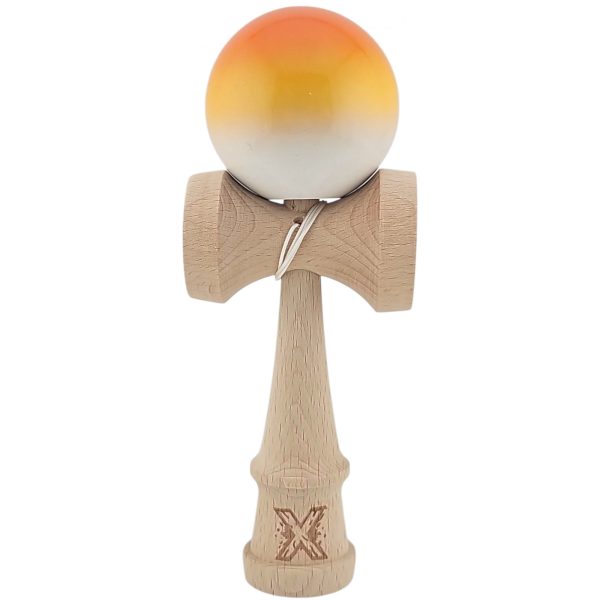 Kendama X Originala, Profesionala, Flippy, Super Sticky din Lemn, 18 cm, Gradient Portocaliu/Galben/Alb