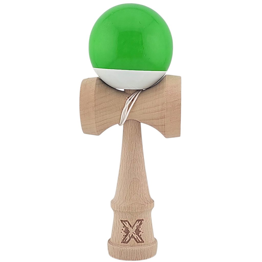 Kendama X Originala, Profesionala, Flippy, Super Sticky din Lemn, 18 cm, Verde/Alb