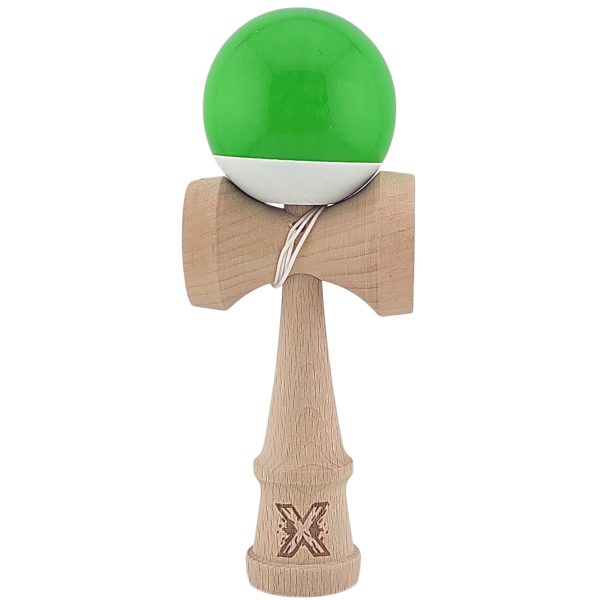 Kendama X Originala, Profesionala, Flippy, Super Sticky din Lemn, 18 cm, Verde/Alb