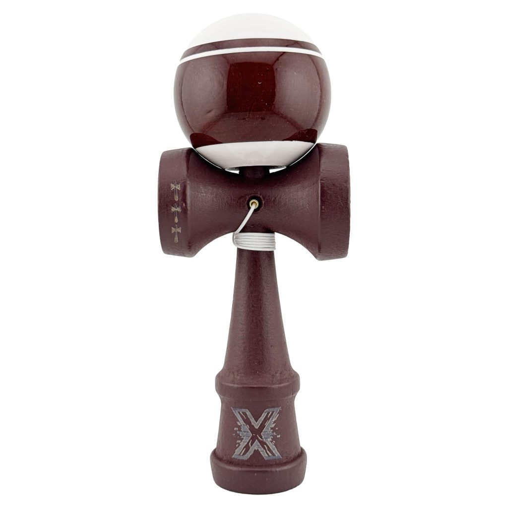 Kendama X Originala, Profesionala, Flippy, Super Sticky Legendary, Rulment Metalic cu Ata 55 cm, Alb/Maro