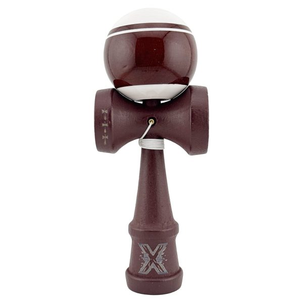 Kendama X Originala, Profesionala, Flippy, Super Sticky Legendary, Rulment Metalic cu Ata 55 cm, Alb/Maro