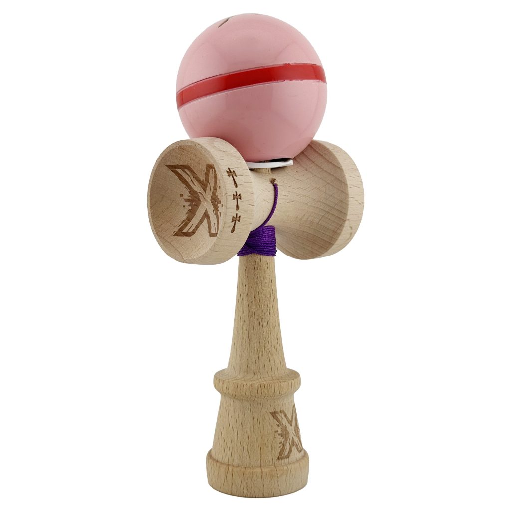 Kendama X Originala Silken, Profesionala, Flippy, Cupe Mari KING SIZE V3, Super Sticky, Gaura in Baza, Rulment Metalic, din lemn 18 cm, Ata 62/65 cm, Roz
