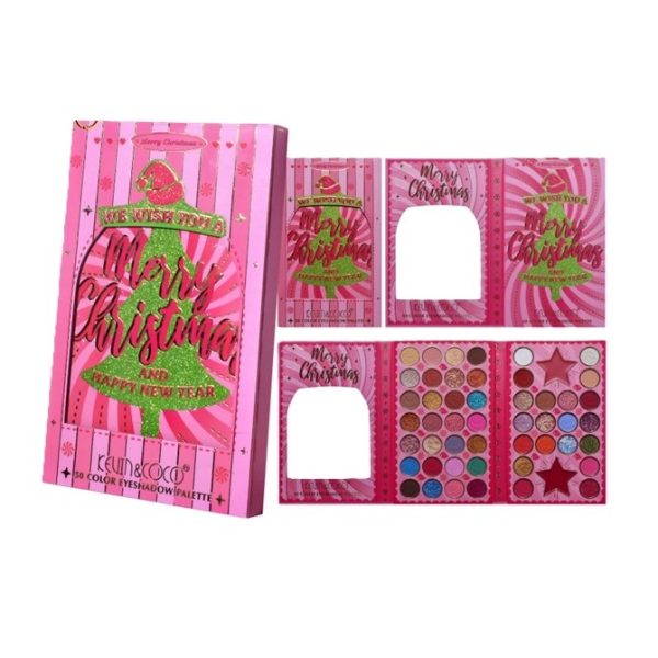 Paletă Farduri de Ploape si Farduri Pentru Obraji cu Oglindă, Kevin&Coco Merry Christmas 50 Color Eyeshadow Palette, 50 Culori Mate, Sidefate și Strălucitoare, Pentru Machiaje Naturale, Glam și Creative, Roz
