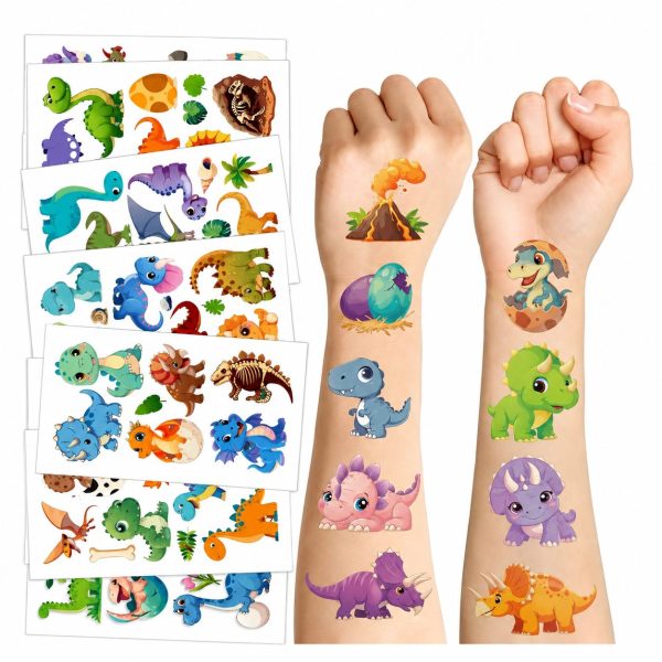 Set Tatuaje Temporare pentru Copii, Flippy, Modele Dinozauri Cartoon, Impermeabile, cu T-Rex si Animale Preistorice, Petreceri si Activitati Creative, Foaie 12.03 x 6.83 cm, Multicolor
