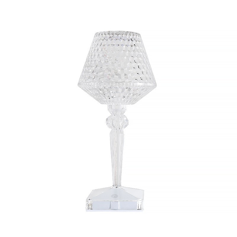 Lampa de birou pe LED RGB 16, Flippy, dimmer tactil, 3 nivele de intensitate, incarcare USB, 3W, Cristal Acrilic, cu telecomanda, forma pahar, transparent