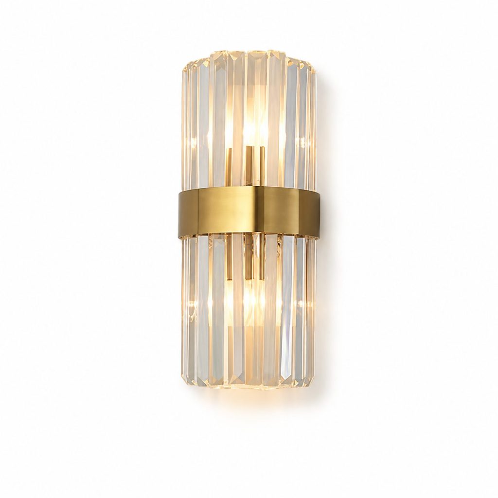 Lampa de Perete in Interior, Flippy, Lampa de Lux pentru Decor de Interior, Corp de Iluminat Tip aplica, din Inox Auriu si Cristal, Lumina Calda Rece Neutra, 30 x 14 cm, Ideal pentru Camere Mici si Medii, Transparent Auriu