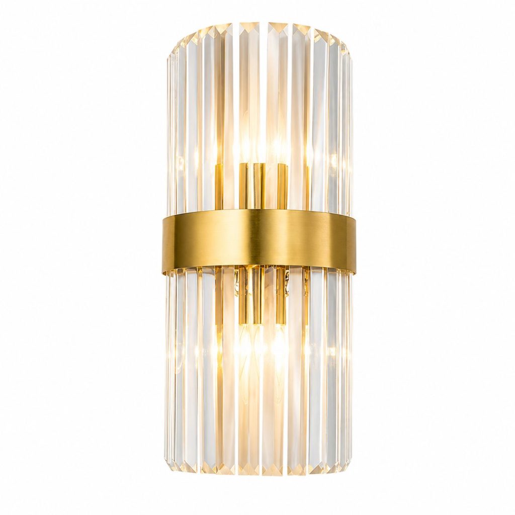 Lampa de Perete in Interior, Flippy, Lampa de Lux pentru Decor de Interior, Corp de Iluminat Tip aplica, din Inox Auriu si Cristal, Lumina Calda Rece Neutra, 35 x 18 cm, Ideal pentru Camere Mici si Medii, Transparent Auriu