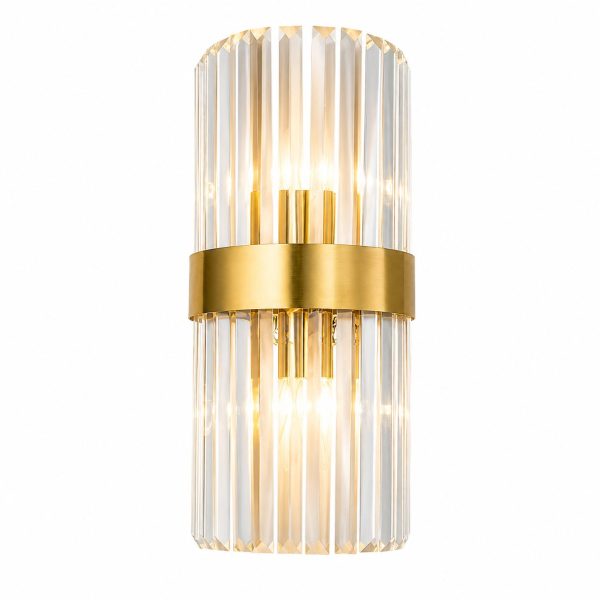 Lampa de Perete in Interior, Flippy, Lampa de Lux pentru Decor de Interior, Corp de Iluminat Tip aplica, din Inox Auriu si Cristal, Lumina Calda Rece Neutra, 35 x 18 cm, Ideal pentru Camere Mici si Medii, Transparent Auriu