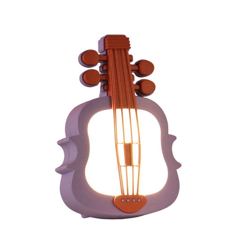 Lampa de Veghe, Flippy, cu Protectie pentru Ochi, Model Violina, Lumina Calda, Incarcare USB, ABS, 14.3x5x9.9 cm, Mov/ Portocaliu