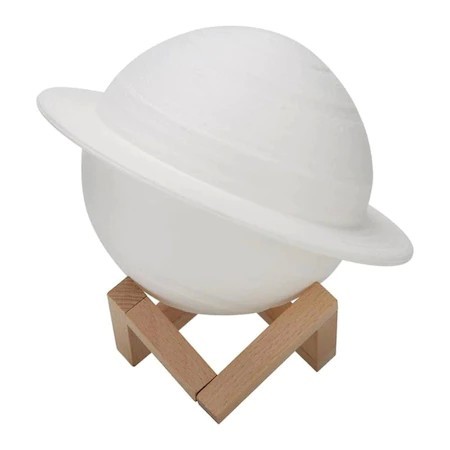 Lampa de Veghe, Flippy, Model Planeta Saturn, 3D, Lumina Alb Cald, Suport din Plastic, cu Baterii, 13 cm, Alb