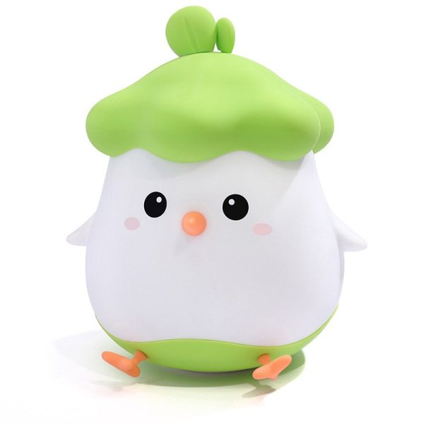 Lampa de Veghe pentru Copii, Flippy, din Silicon, Senzor Tactil, Model Pui, Lumina Calda, Protectie pentru Ochi, Incarcare USB, Capacitate Baterie Incorporata 800mAh, 11 x 10 x 12.4 cm, Verde