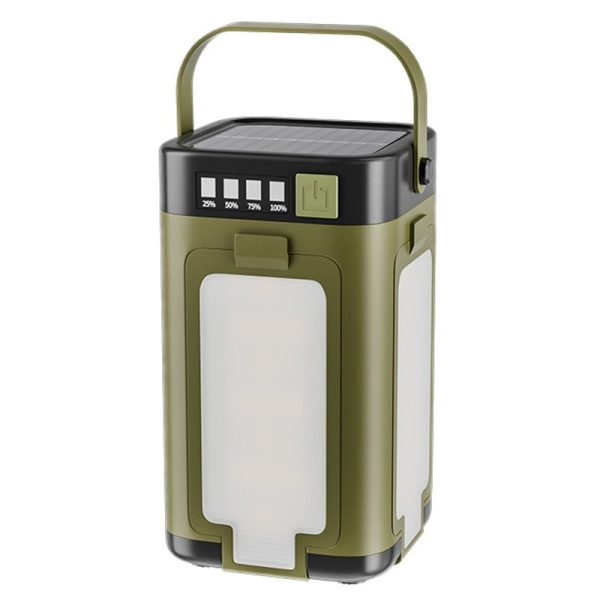 Lampa pentru Camping, Flippy, Lampa LED, Reincarcabila Solar si cablu TYPE-C, Tip Felinar 4 Laturi si Lanterna in Baza, Impermeabila, 12.5 x 7 x 7 cm, Verde